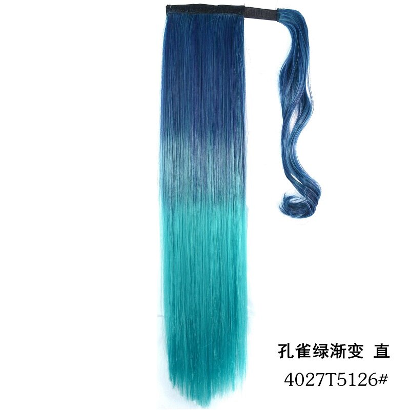 WIGSIN Synthetic Ponytails Wrap Around Clip In Hair Extension 22Inch Long Wavy Ponytail Ombre Red Pink Style Hairpiece for Women: 4027T5126