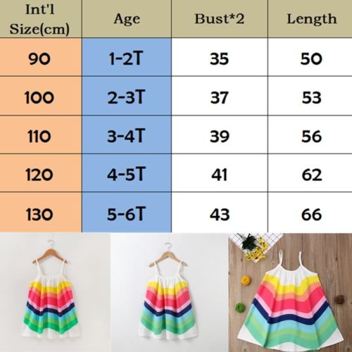 Kids Baby Meisjes Zomer Regenboog Sling Jurk Mouwloze Party Beach Jurken UK