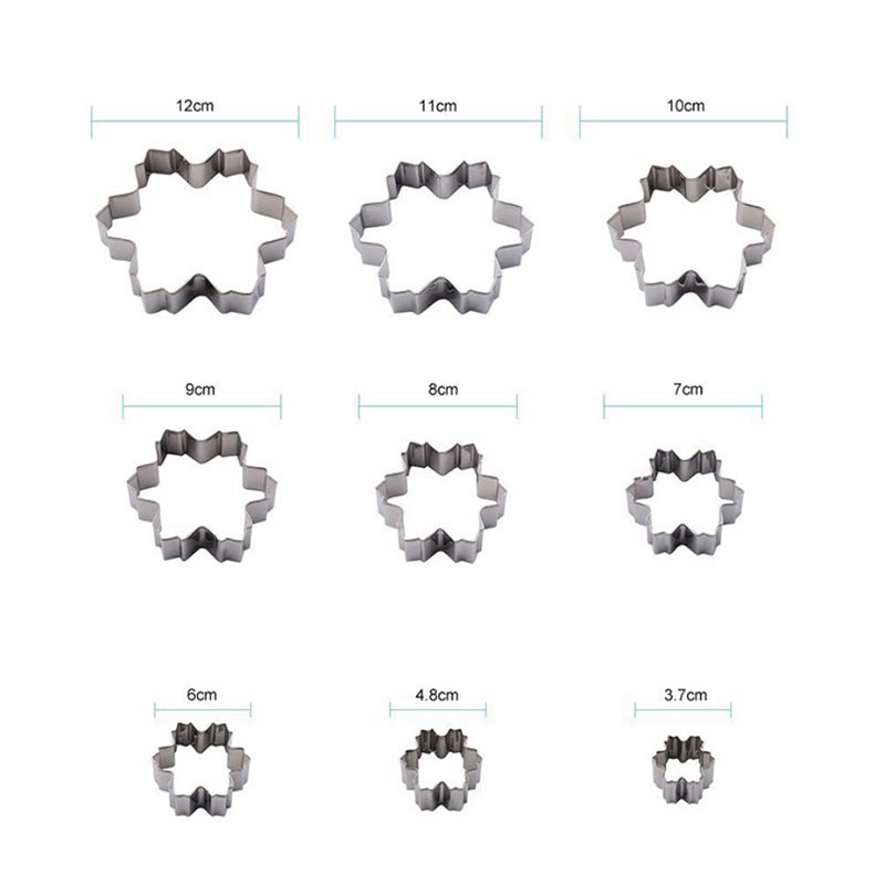 Kerst Cookie Cutter Sneeuwvlok Koekjes Model Rvs Fondant Peperkoek Stempel 9 Maten Vormen Cake Bakken Tools