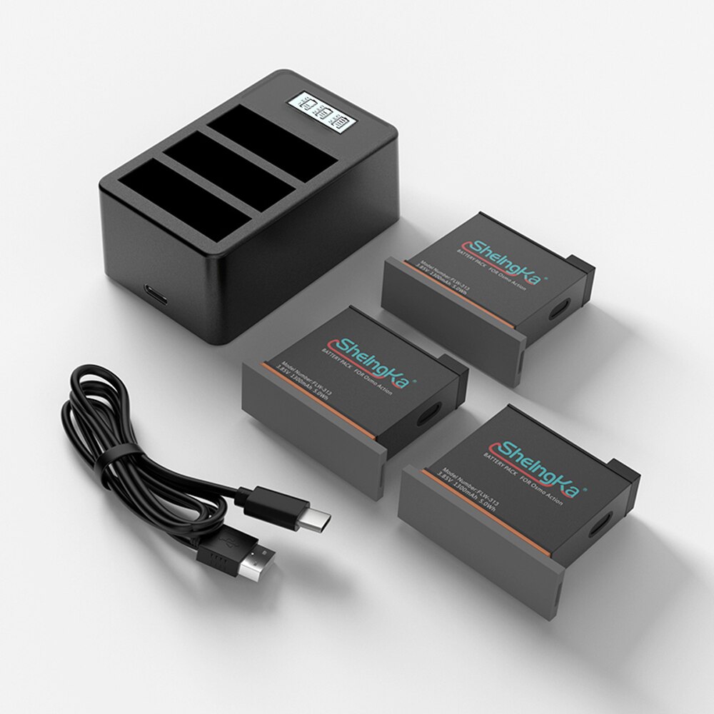 OSMO ACTION TYPE-C 3 in 1 LCD Smart Charger Kit + 3pcs1200mAh Batteria al litio per DJI Osmo Accessori Macchina Fotografica di Azione: A Package