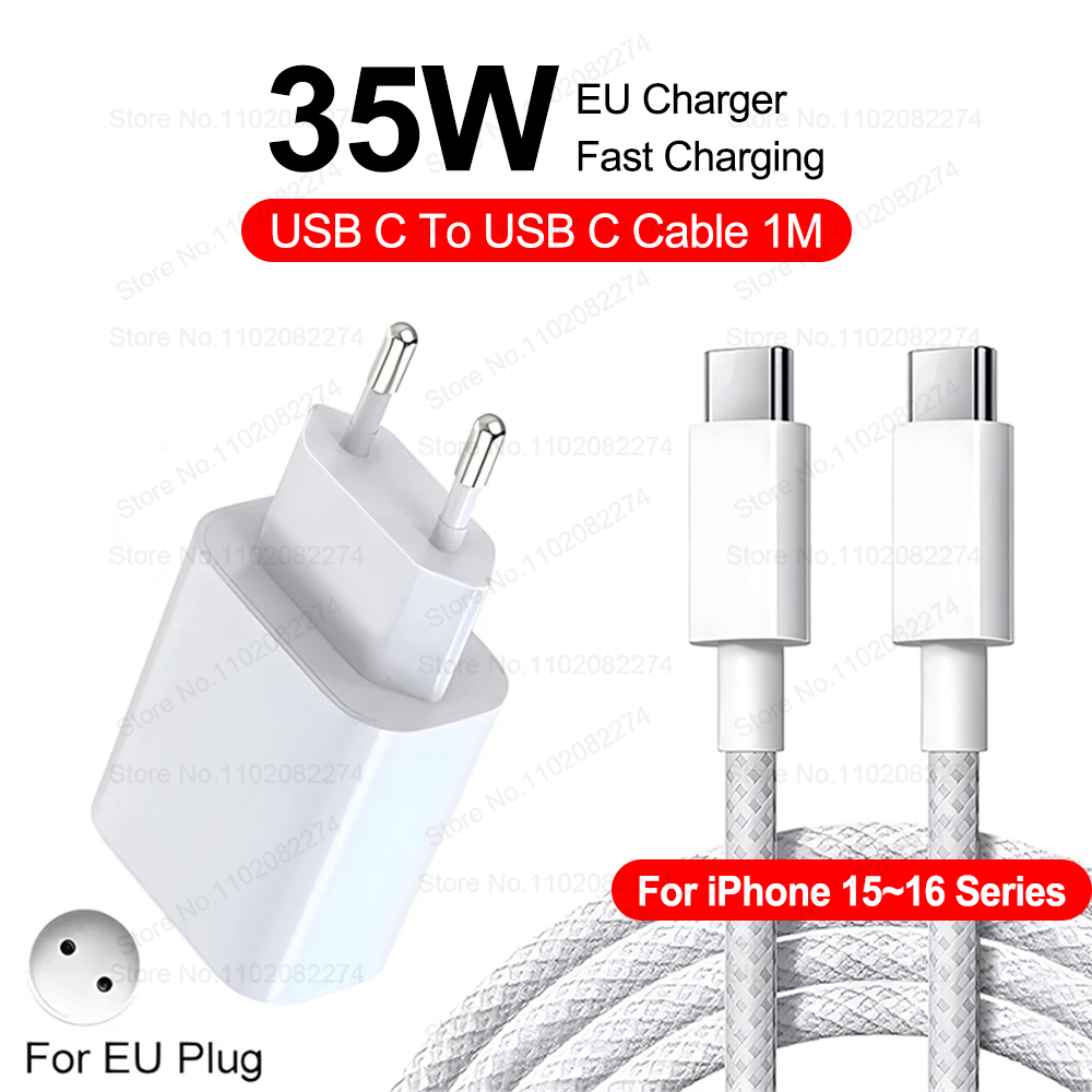 PD 35W USB C Charger For iPhone 16 15 14 13 12 11 Pro Max 7 8 Plus XR XS Fast Charging USB C Cable Date Wire Charger Accessories: EU