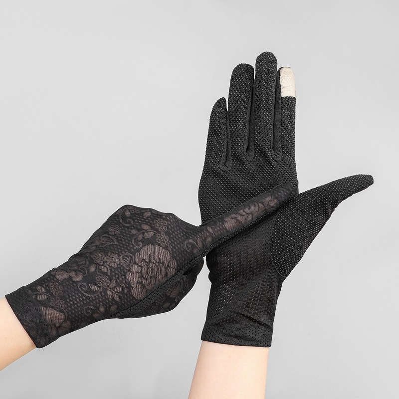 Gants d&#39;été fins en soie glacée pour femmes, dentelle Sexy, écran tactile, protection solaire, gants Anti-UV, antidérapants, fleurs délicates respirantes: 07