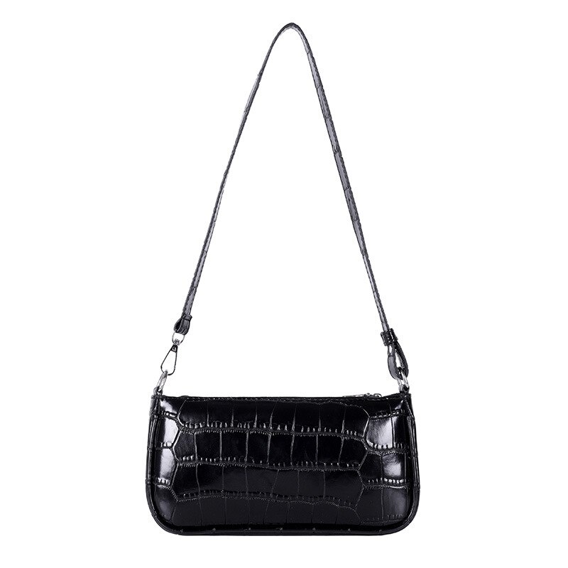Krokodillenpatroon damestas zomer met rits effen kleur all-match schoudertas messenger shell bag: Zwart
