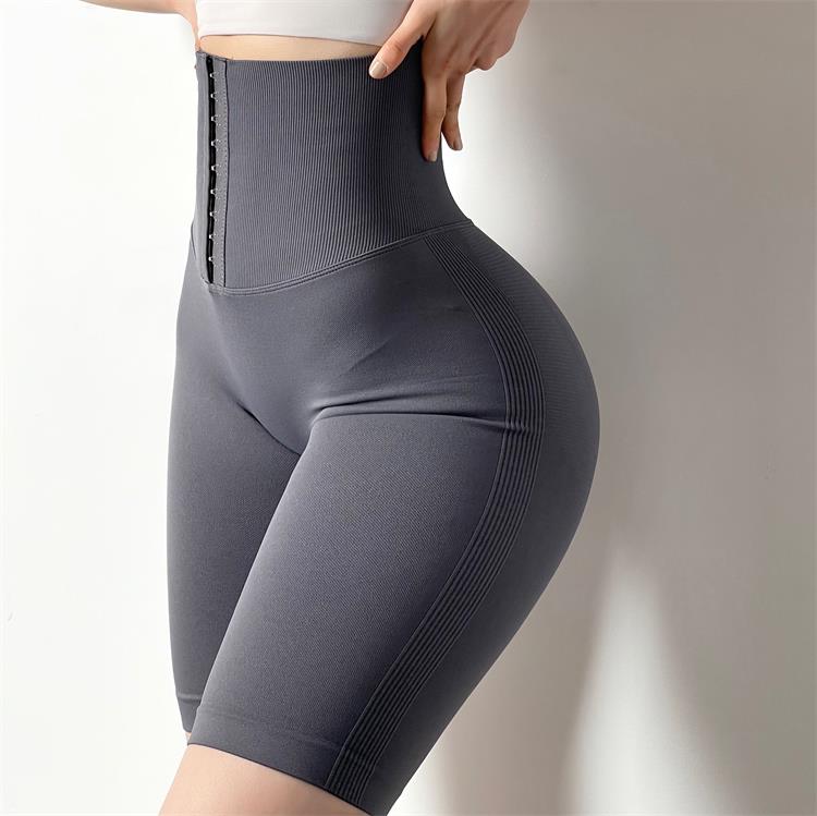 Seamless High Waist Compression Sports Shorts Women Abdomen Adjustable Push Up Yoga Shorts Stretchy Running Gym Fitness Short: Gray / L