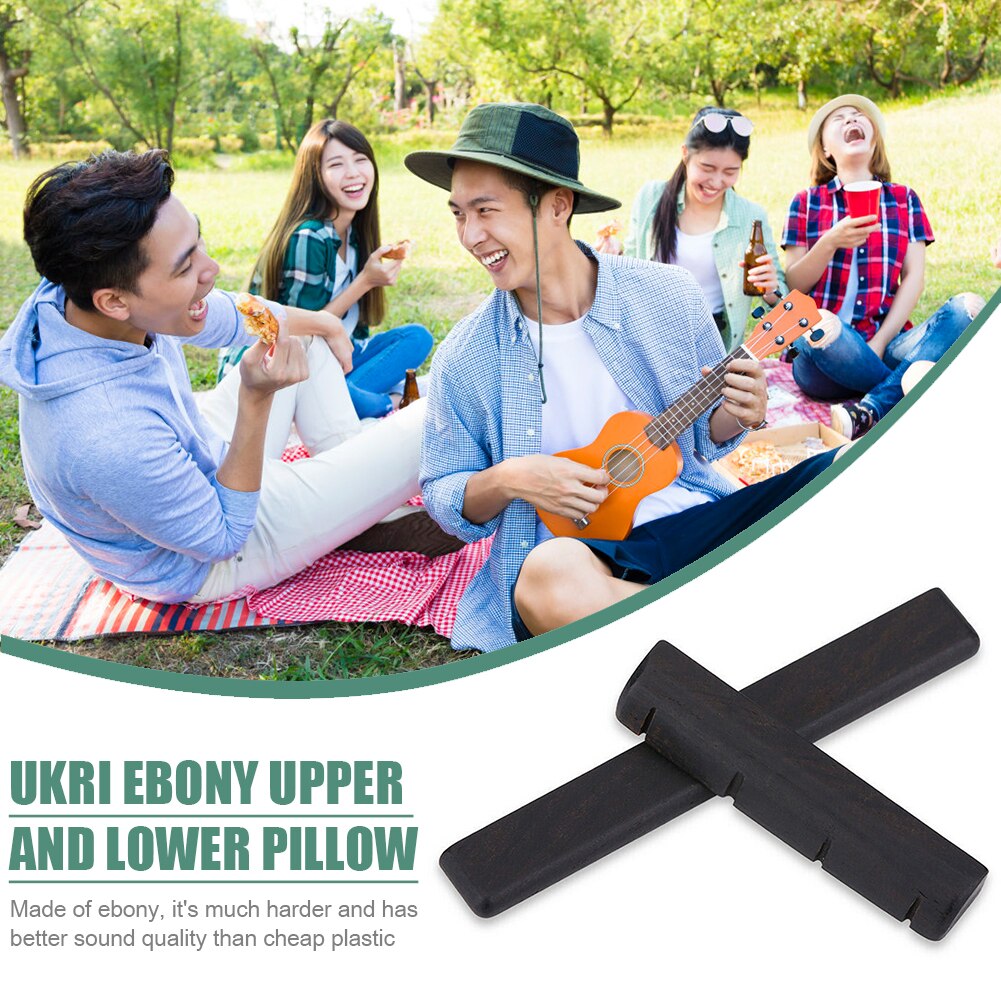 2pcs Ukulele Ebony Slotted Bridge Saddle Nut Musical Instrument Replacement Part Classical Electric Acoustic Guitar Nut Set