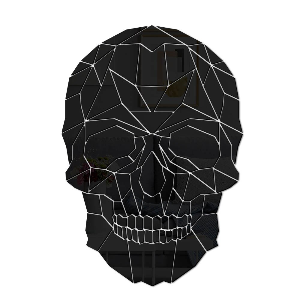Horror Skull Head Wall Stickers Halloween Modern Home Decor Geometric Grim Skeleton Head DIY Acrylic Mirror Spiegel: Black / 93X78cm
