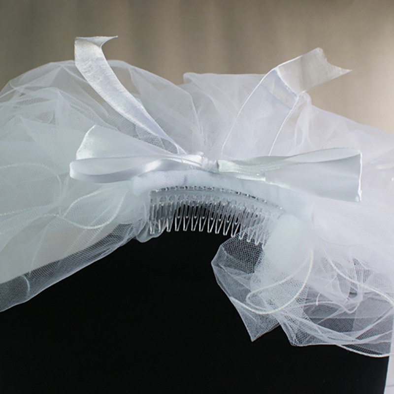 Przepiękny, czterowarstwowy welon ślubny z kokardką i perłami o długości 45 cali z grzebieniem, tani, krótki welon ślubny, welon robić koniuszków palców