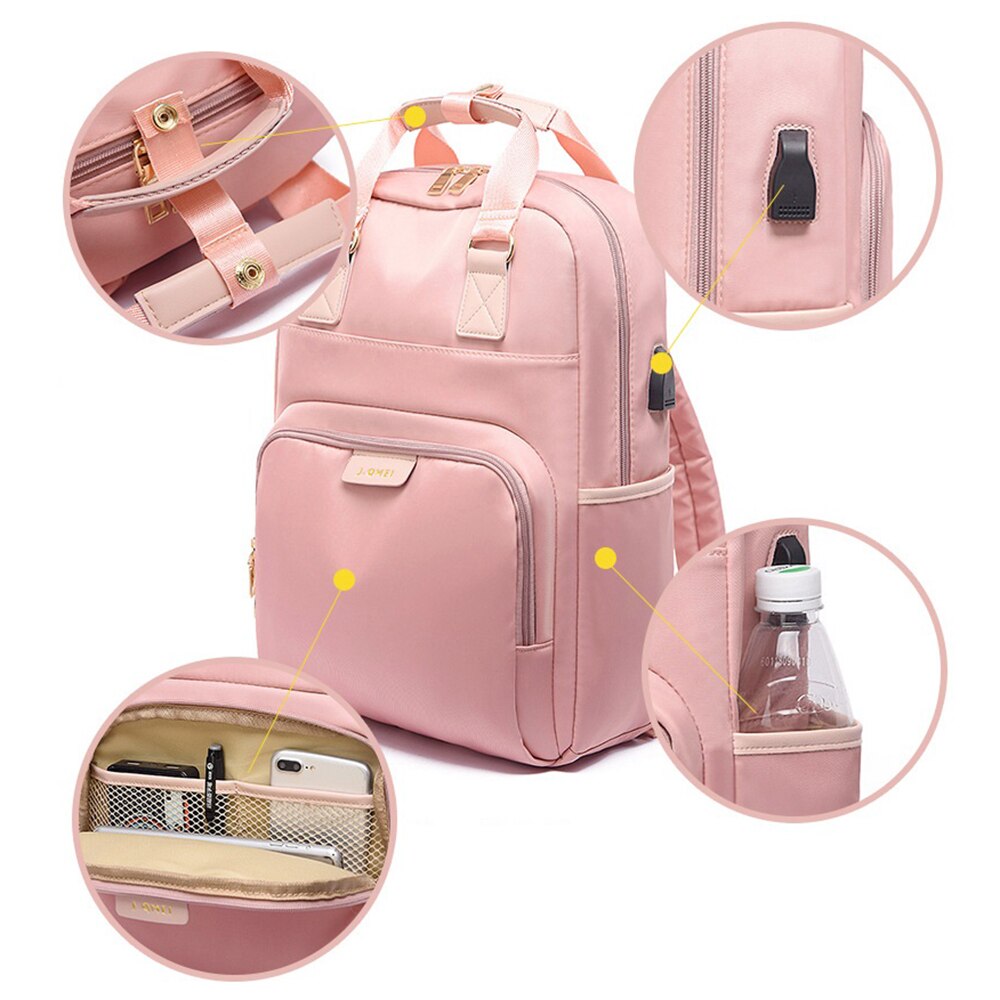 MoneRffi Wasserdicht Rosa Laptop Rucksack Weibliche Mädchen Rucksack 13-15,6 Zoll Rucksack Frauen Männer Oxford Tuch Schwarz Rosa