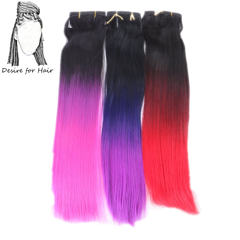 Desire voor haar 20 inch 100g ombre kleur straight hittebestendige synthetisch haar weave bundels 1 pak per lot paars roze kleur