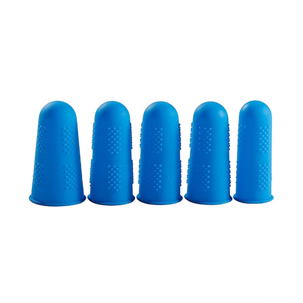 3Pcs/5Pcs Set Siliconen Vinger Beschermer Mouw Cover Anti-Cut Hittebestendige Vinger Mouwen Grote Koken keuken Gereedschap: Blue / 5pcs