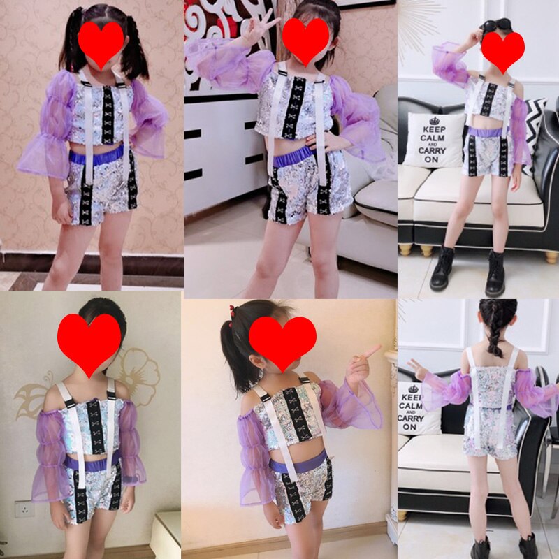 Trajes de Hip Hop chicas animadoras mostrar ropa de lentejuelas baile callejero traje de los niños de Jazz moderno escena DNV13147