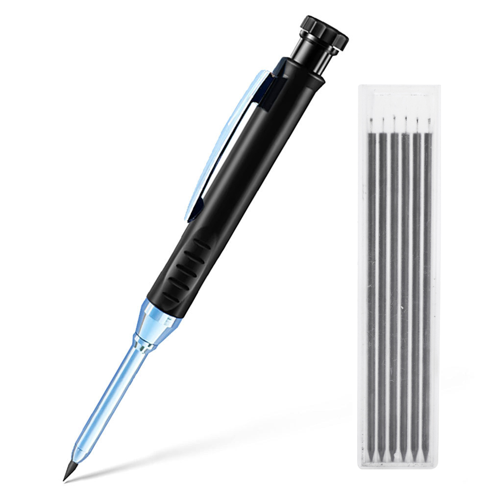 4-1Pack Solid Carpenter Pencil with Refill 40mm Long Nosed Deep Hole Mechanical Pencil Marker for Woodworking Construction: Navy Blue