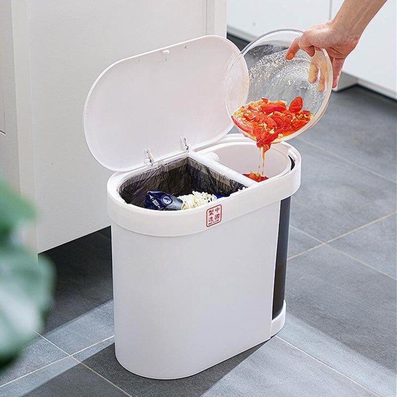 3 IN 1 Wet And Dry Sorted Waste Bin Press Opening Garbage Can With Lid Food Waste Storage Can Tea-draining Emptying Waste Bin