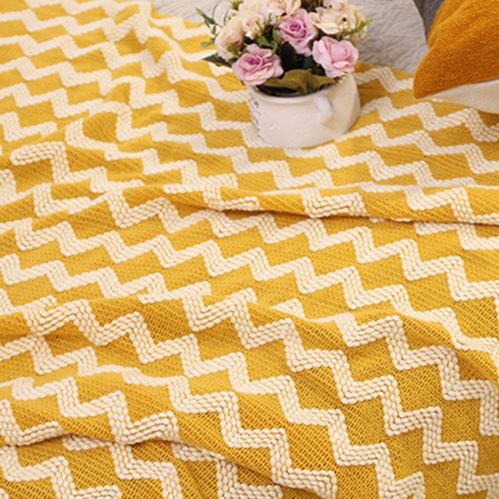 Bankhoes gebreide deken met kwastjes rechthoek machinewasbaar thuiskantoor woonkamer bank deken golfpatroon zacht