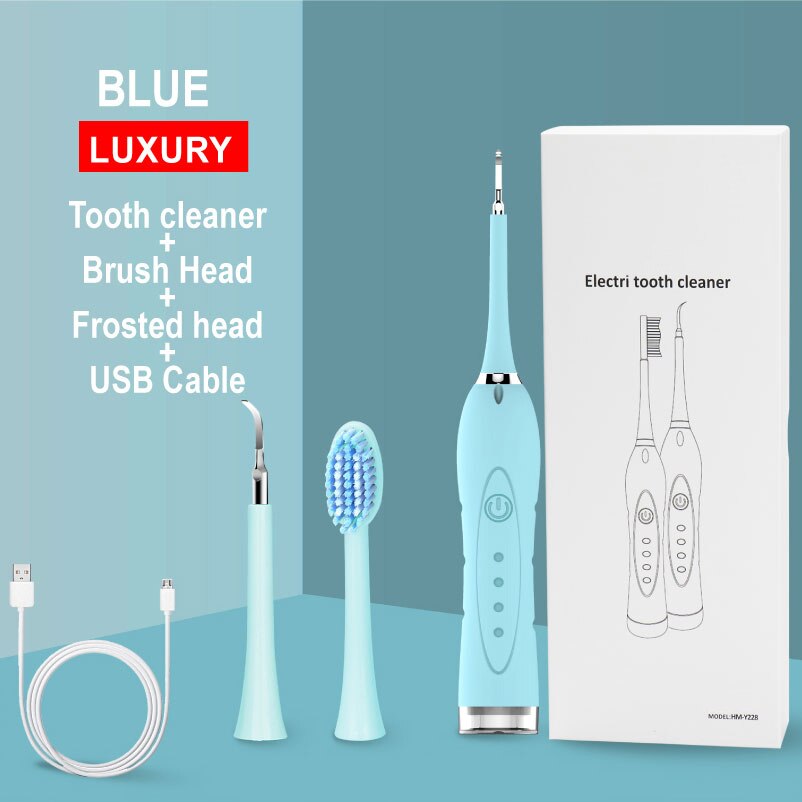 Tragbare Ultra Schall- Zahn Reiniger Schall- Zahn Scaler Zahn Zahnstein Entferner Flecken Zahnstein Werkzeug mit Elektrische Zahnbürste Köpfe: Blau 2