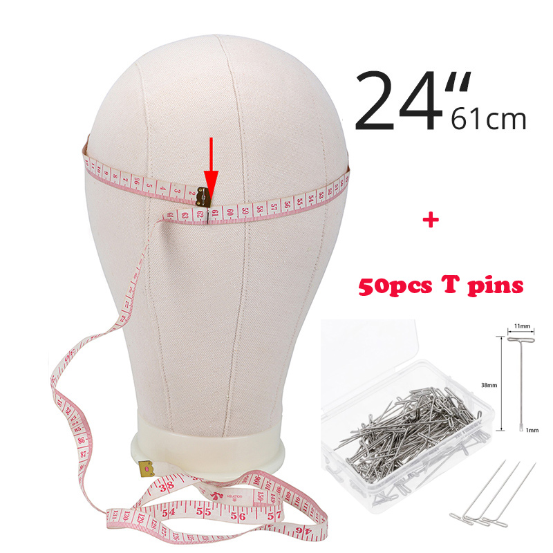Perukställ canvashuvud med 50 st t stift maniquin head peruktillbehör 21-25 tums frigolithuvuden med bordsklämma: 24 tums huvud 50 tpins