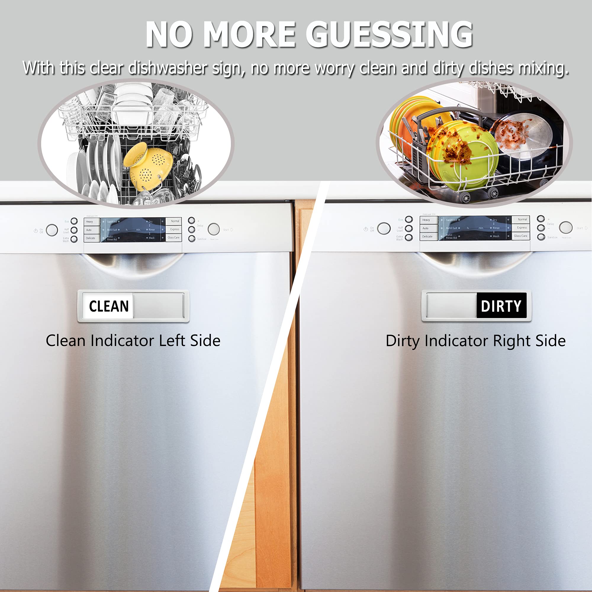 Clean and Dirty Dishwasher Magnet Sign,Optional Adhesive Magnetic Kitchen Decor, Easy Read，Shutter Slide Magnets for Dish Washer