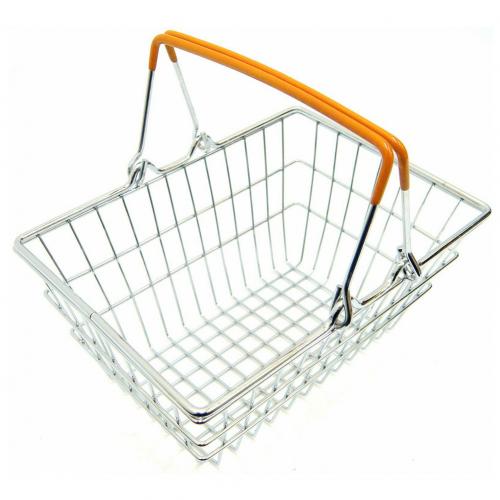 Children Miniature Metal Supermarket Shopping Basket Pretend Role Play Toy for Kitchen Fruit Vegetable Grocery Storage: Orange