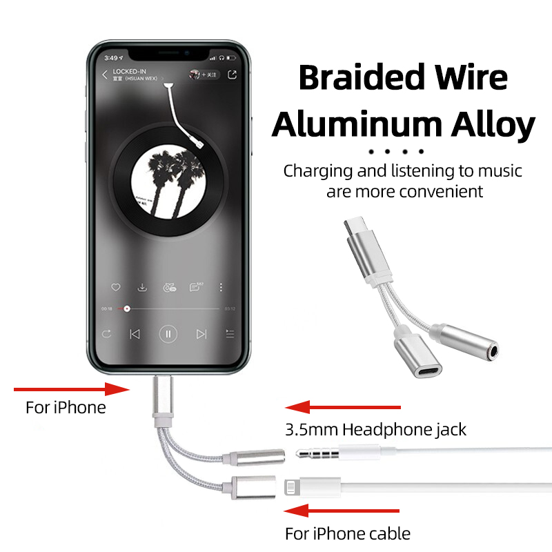 2 IN1 3,5 mm Jack Adapter audio do słuchawek iPhone 14 13 12 11 XR Plus Pro Max Mini USB typu C Szybka ładowarka