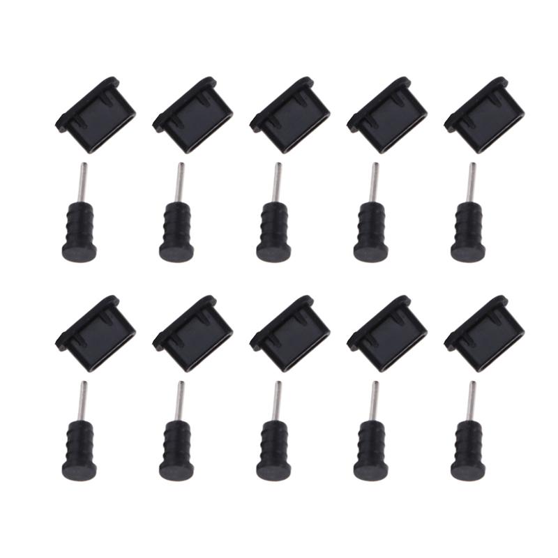 10Pairs=20pcs USB Type C Anti Dust Protect Cover Silicon Port Plug Cover: black