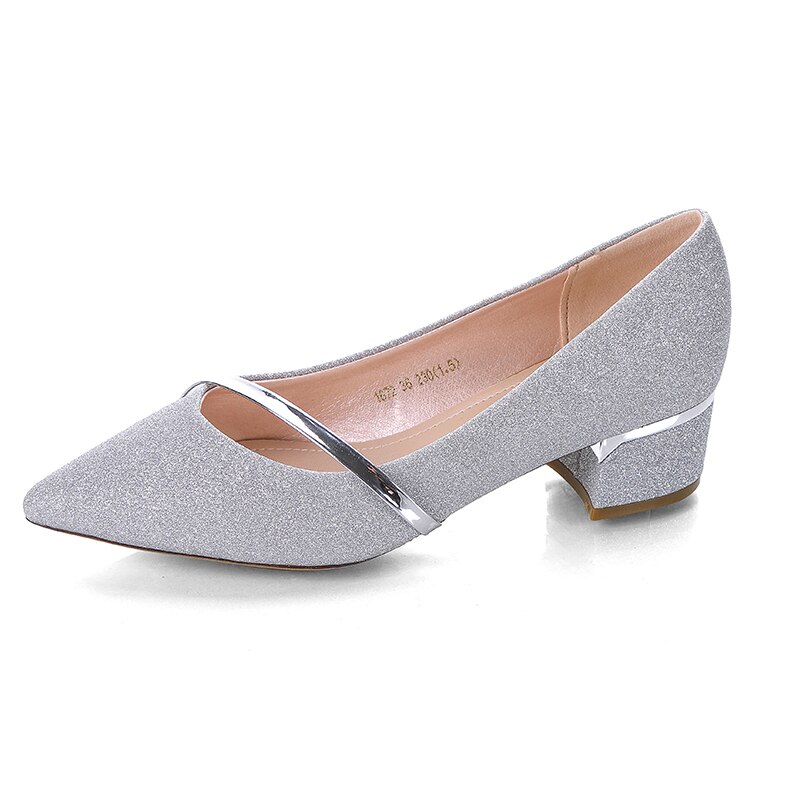 Lente damesschoenen met hoge hak, kantoorschoenen, gouden bruidsschoenen, pumps met pailletten en puntige neus, damesschoenen 6667c: Zilver / 7.5
