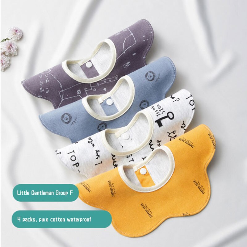 4 Stuks Cartoon Print Baby Slabbetjes Katoen Zacht Zuigeling Bandana Kwijlen Slabbetjes Waterdicht 360 Graden Rotatie Voeden Burp Doeken Baby goederen: 5