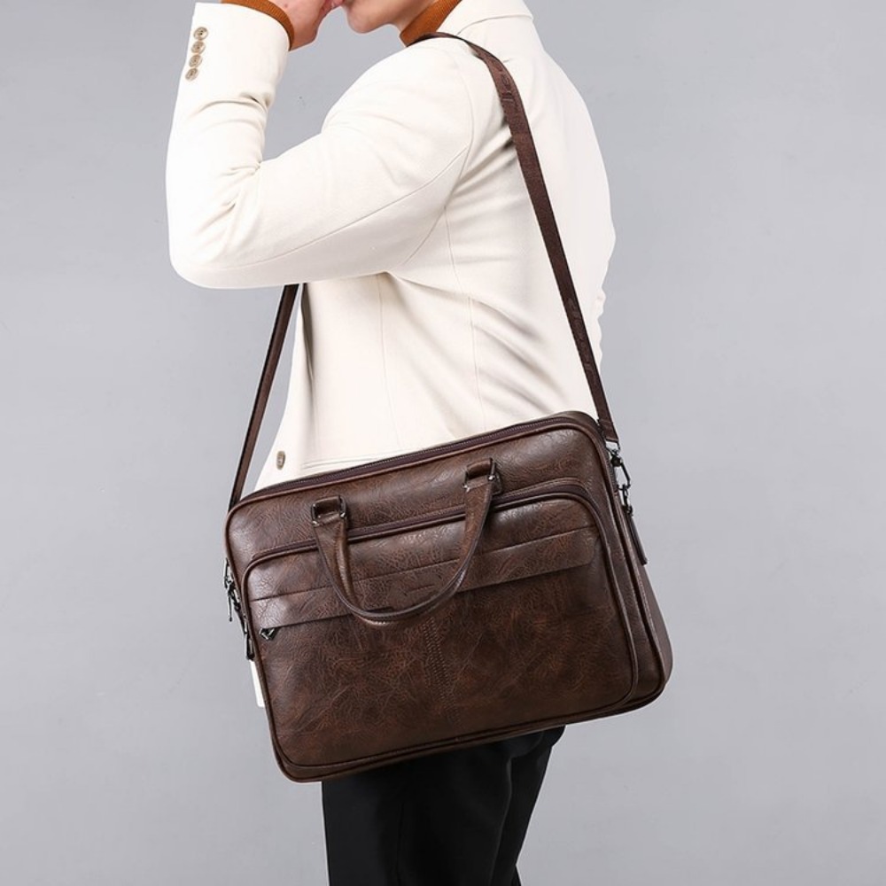 Men Bussiness Bag Large Capacity Pu Leather Luxury Briefcases Tote Bolsas Black Waterproof Handbag Shoulder Crossbody Bags