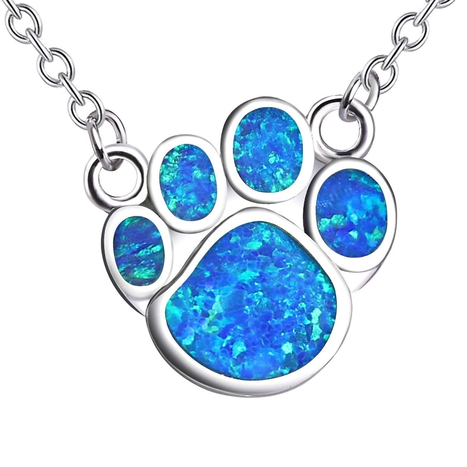 FDLK Cute Puppy Footprint Pendant Necklace Alloy Colored Opal Chain Necklace for Friends