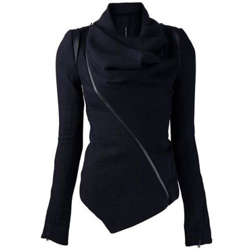 Vrouwen Wol Korte Jassen Jas Overjas Poncho Mode Vrouwen Sjaal Kraag Jas Rits Up Vrouwelijke Lange Mouw Uitloper Jas YF211: Black / L