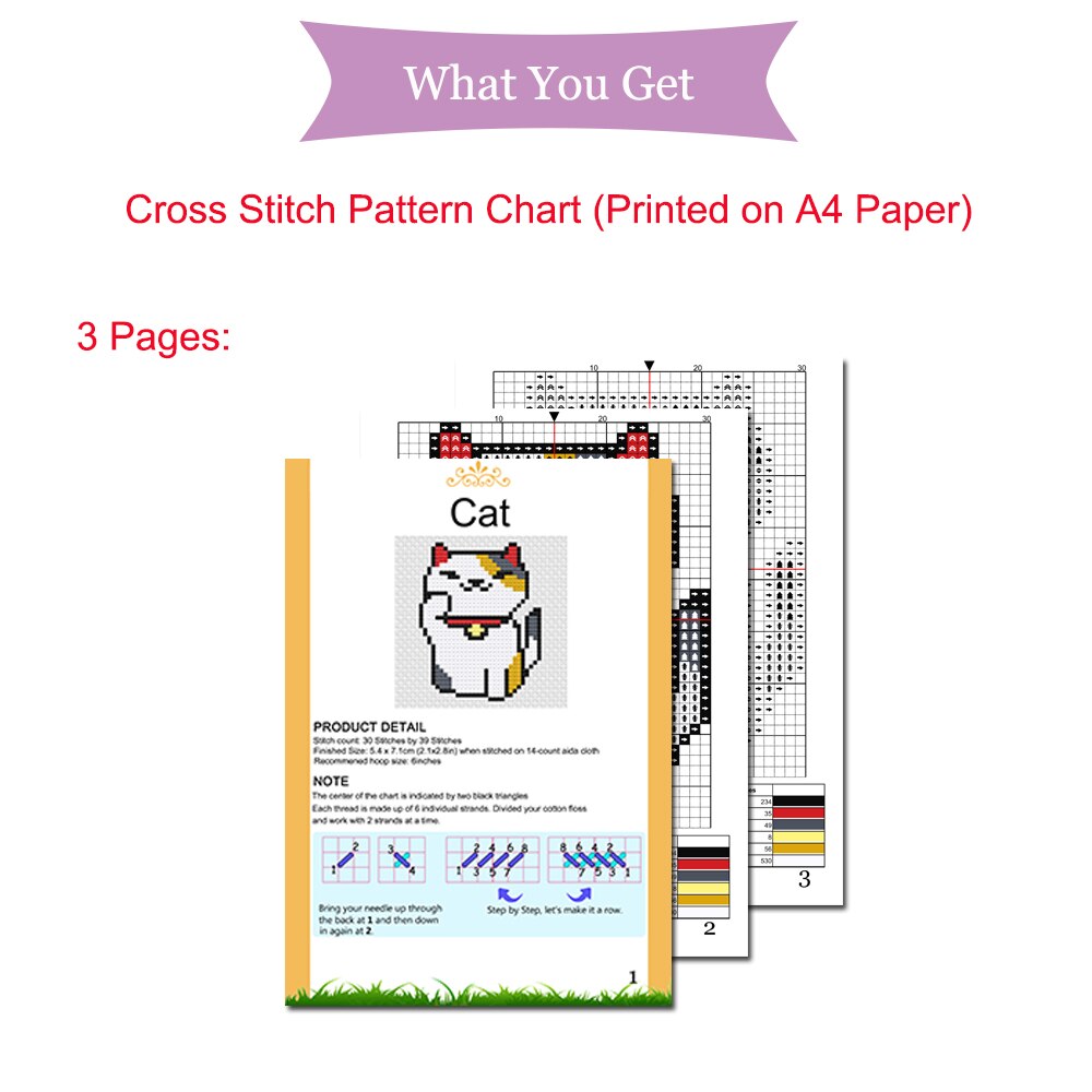 Lucky Cat Cross Stitch Pattern DMC Cross Stitch Chart Printed Version, Medium