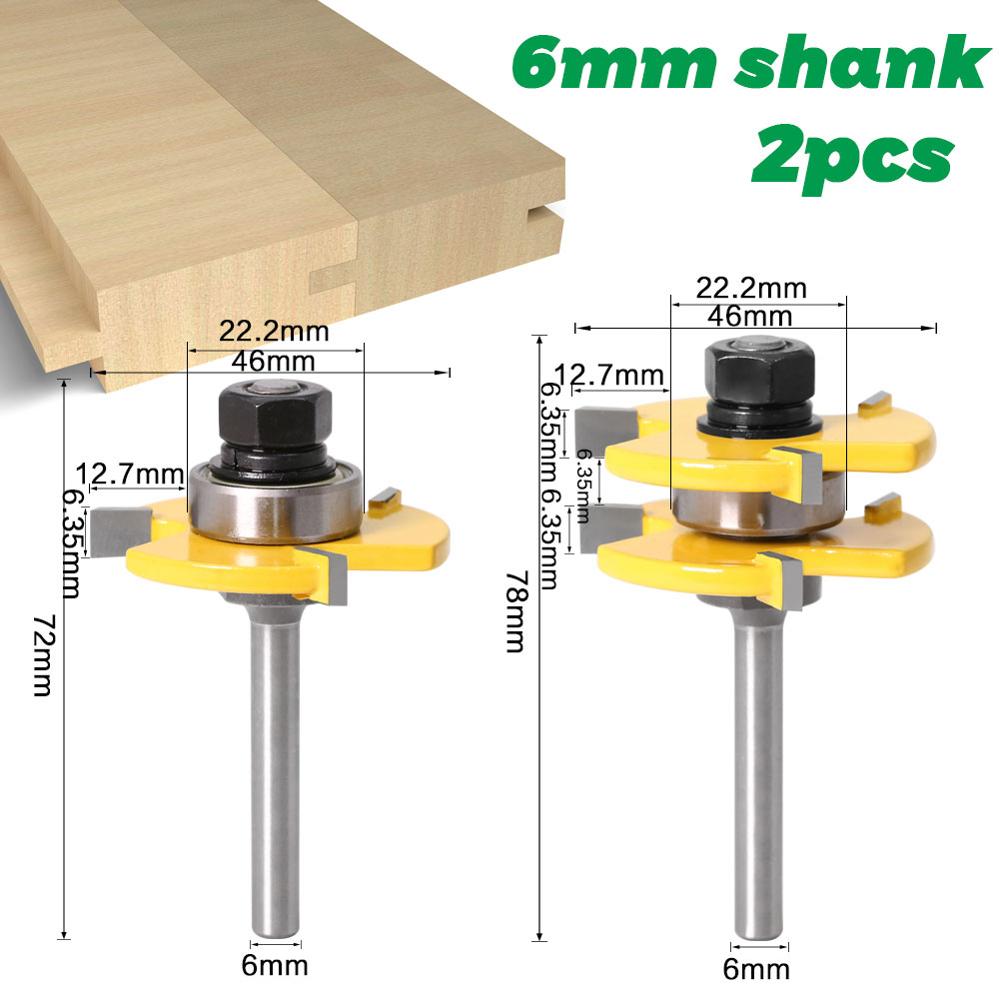 Tongue and Groove Router Bit Tool Set 1/4'' Shank With 45° Lock Miter Bit 1/4'' 6mm Shank - Solid Steel, Anti Kickback: 2PCS 6mm shank