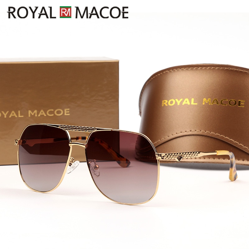 Royal macoe vintage märke herr solglasögon herr retro poäng solglasögon med läderfodral