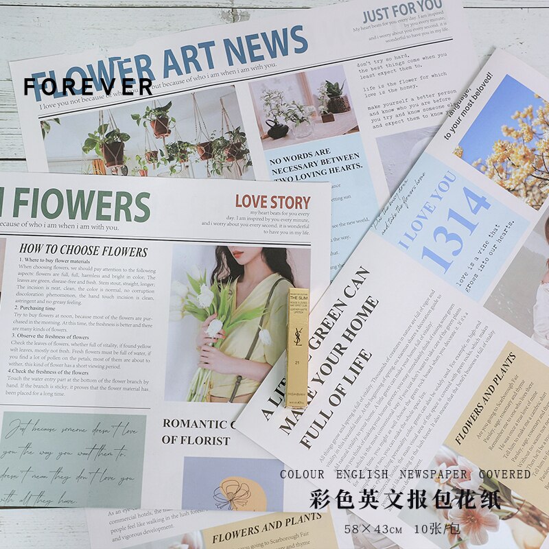 10 Vellen Europese Engels Krant Retro Geïmporteerd Kraftpapier Bloemen Pakket Bloem Verpakking Materiaal