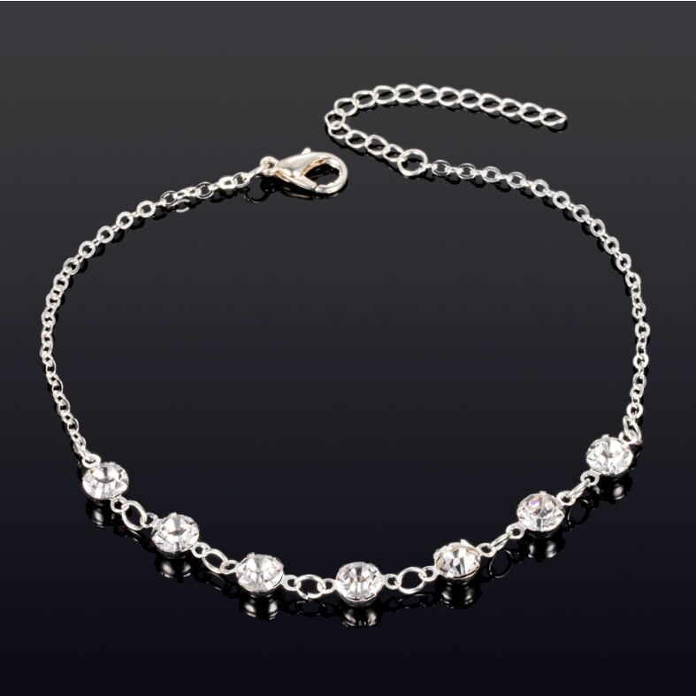 Lazada Simple Women's AnkletJewelry 7 Rhinestone Anklet Alloy Chain Rhinestone Style Simple Temperament Ladies Bea: Silver Plated