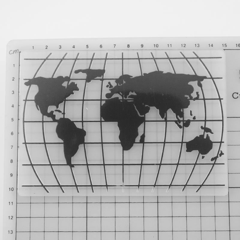 Plantilla de carpeta de plástico en relieve DIY foto de libro de recuerdos álbum hacer tarjetas de decoración Craft mapa del mundo