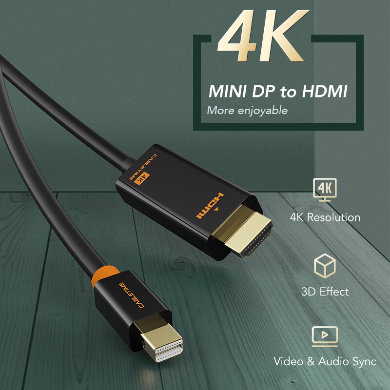 CABLETIME Mini Displayport do HDMI kabel Mini DP 1.2 Thunderbolt Displayport do HDMI kabel 1080P dla Surface pro 6 telewizor z dostępem do kanałów C054