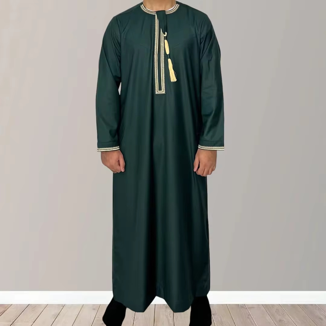 Moslim Mode Abaya voor Mannen Lange Mouw Jurk Gewaad O-hals Borduren Mannen Jubba Thobe Pakistan Arabische Islam Kleding Gebed Kaftan: 52 / Multicolor