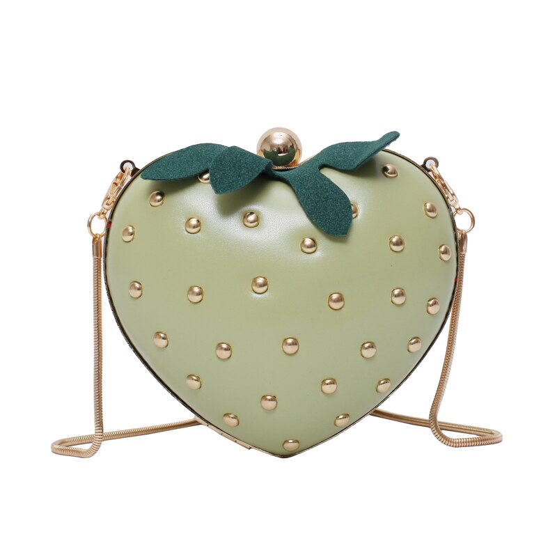 Sac à main en forme de fraise pour femmes, petit sac à bandoulière avec chaîne en métal, porte-monnaie cloutée: green