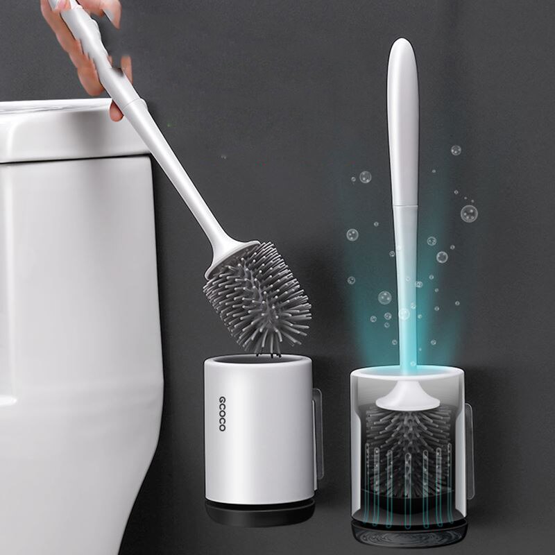 Vægmonteret tpr silikone toiletbørste gummihoved til rengøring af børsteledskaber til toilet husholdnings toilet toiletartikler sæt