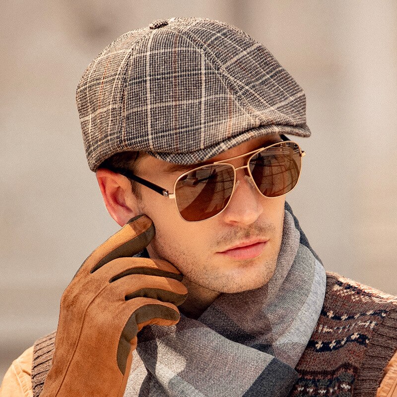 Mens Newsboy Cap Warm Autumn Winter Hats For Men Retro Grid Black Brown Berets Octagonal Hat Dad Hats Painter Hat NZ181
