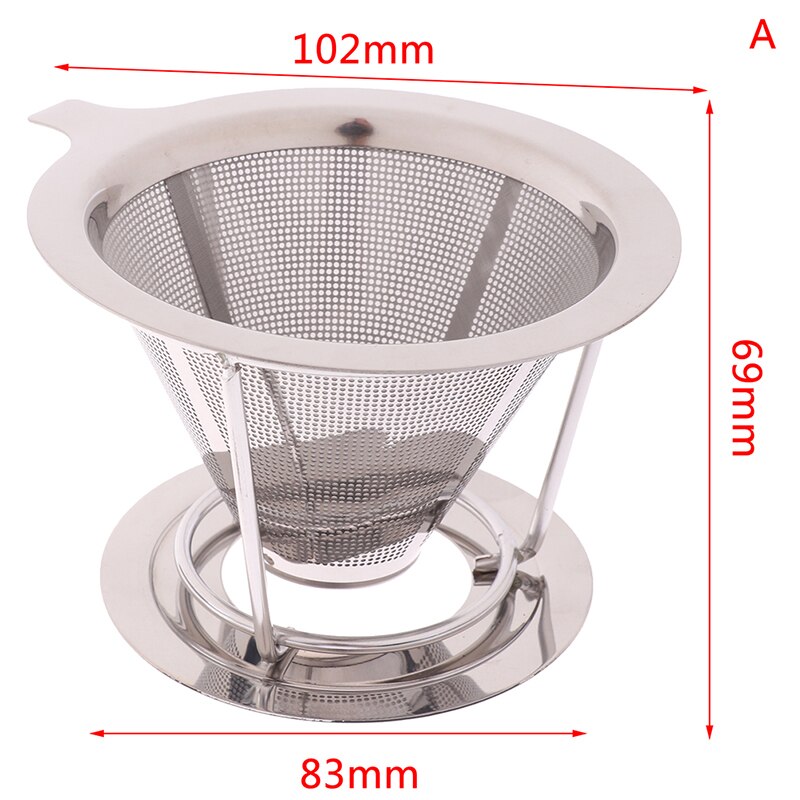 Double Layer Drip Coffee Filter Stainless Steel Reusable Cone Funnel Strainer Coffe Filter Holder: A