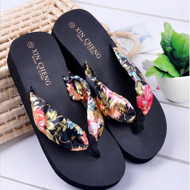 Zapatos de mujer Sliper verano Bohemia Floral playa sandalias cuña