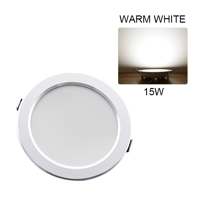 ledet downlight 7w 9w 12w 15w 18w innfelt få øye på ledet lampe 220v flis/hvitt skallhus vanntett downlight: 15w varmhvit / Sølv side