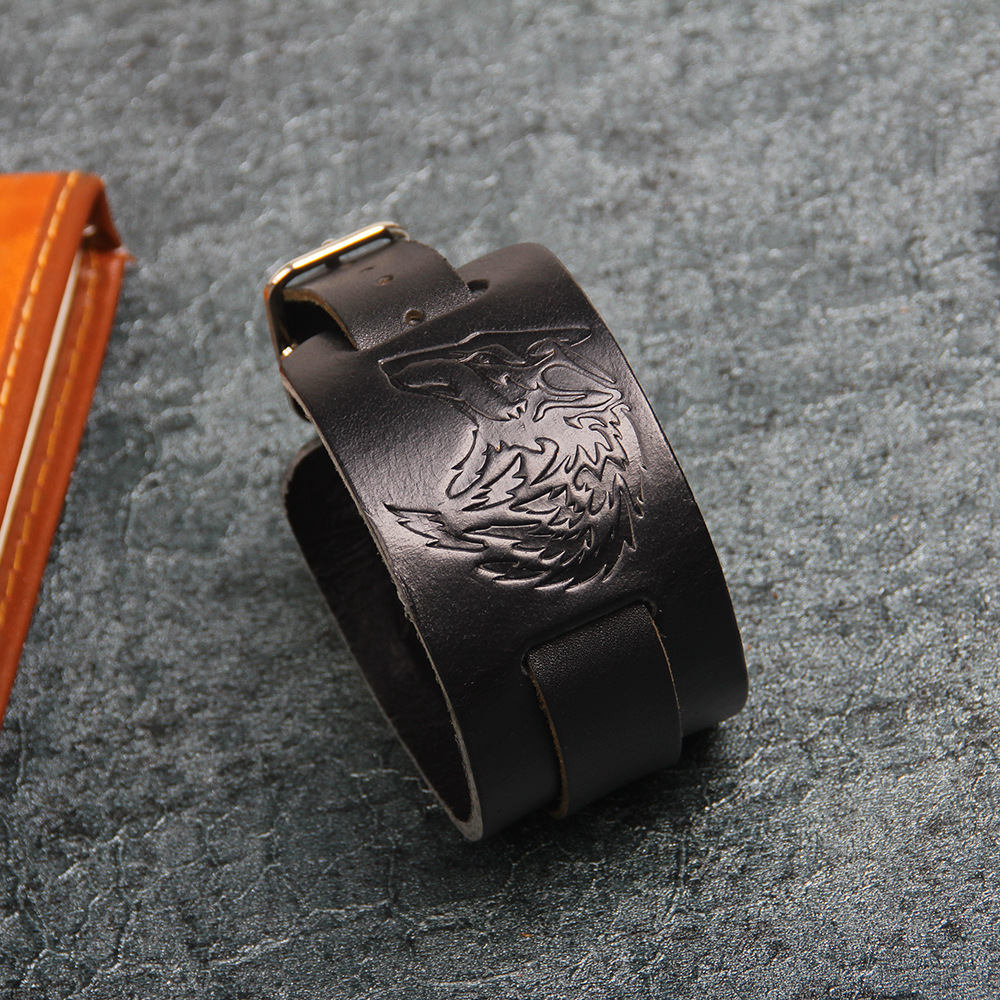Bracelet empreinte Totem tête de loup style punk rock bracelet cuir homme et femme bijoux: QABR01