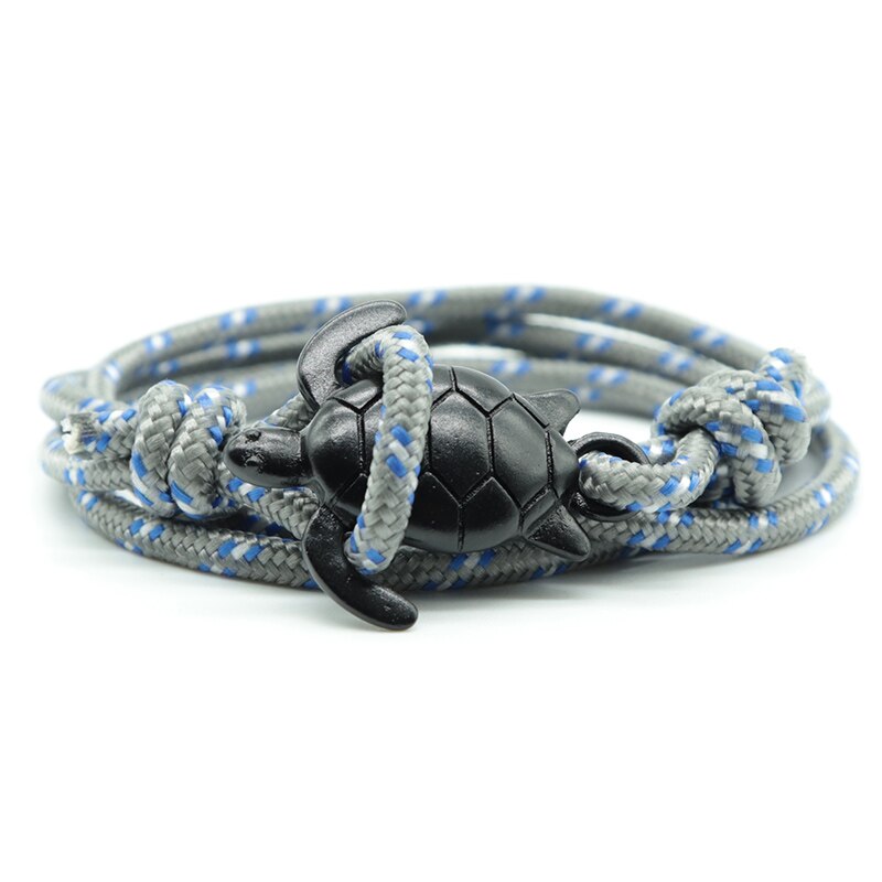 Pulsera de tortuga de mar Paracord hecha a mano para hombre y mujer, brazalete de vikingo con cuerda multicapa, joyería: Grey