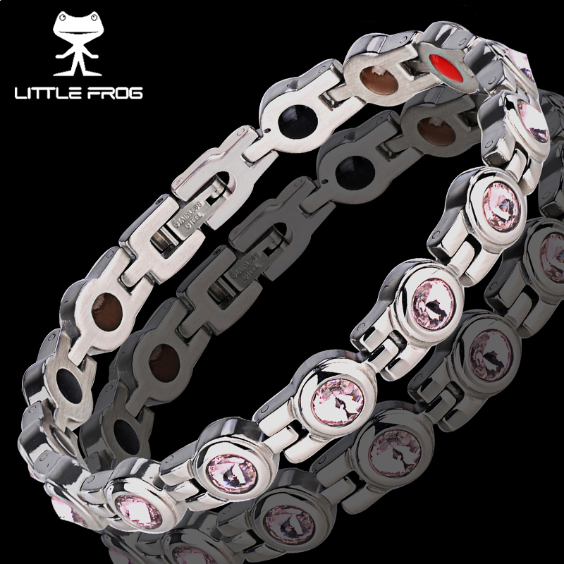 Bracelet magnétique de santé d'énergie d'acier inoxydable de petite grenouille avec le bracelets pour femme d'amitié de strass d'aimant