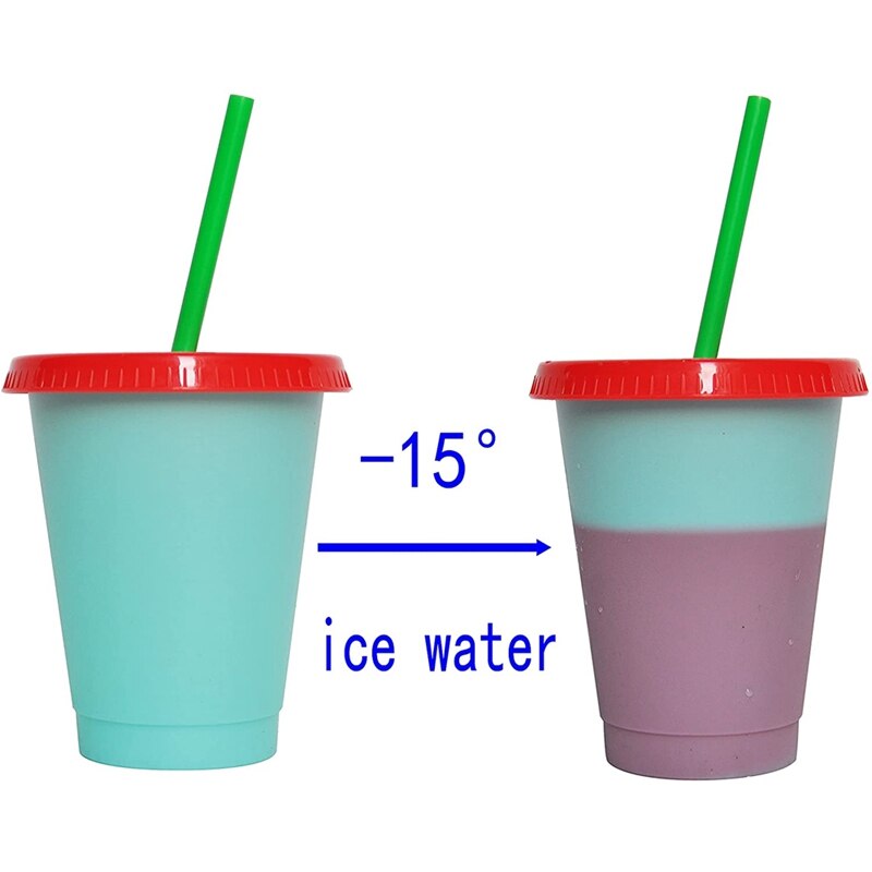 Color Changing Cup, Plastic Cup, Reusable Plastic Cup, Color Changing Cup, Plastic Cup With Cover And Straw,5 Pieces