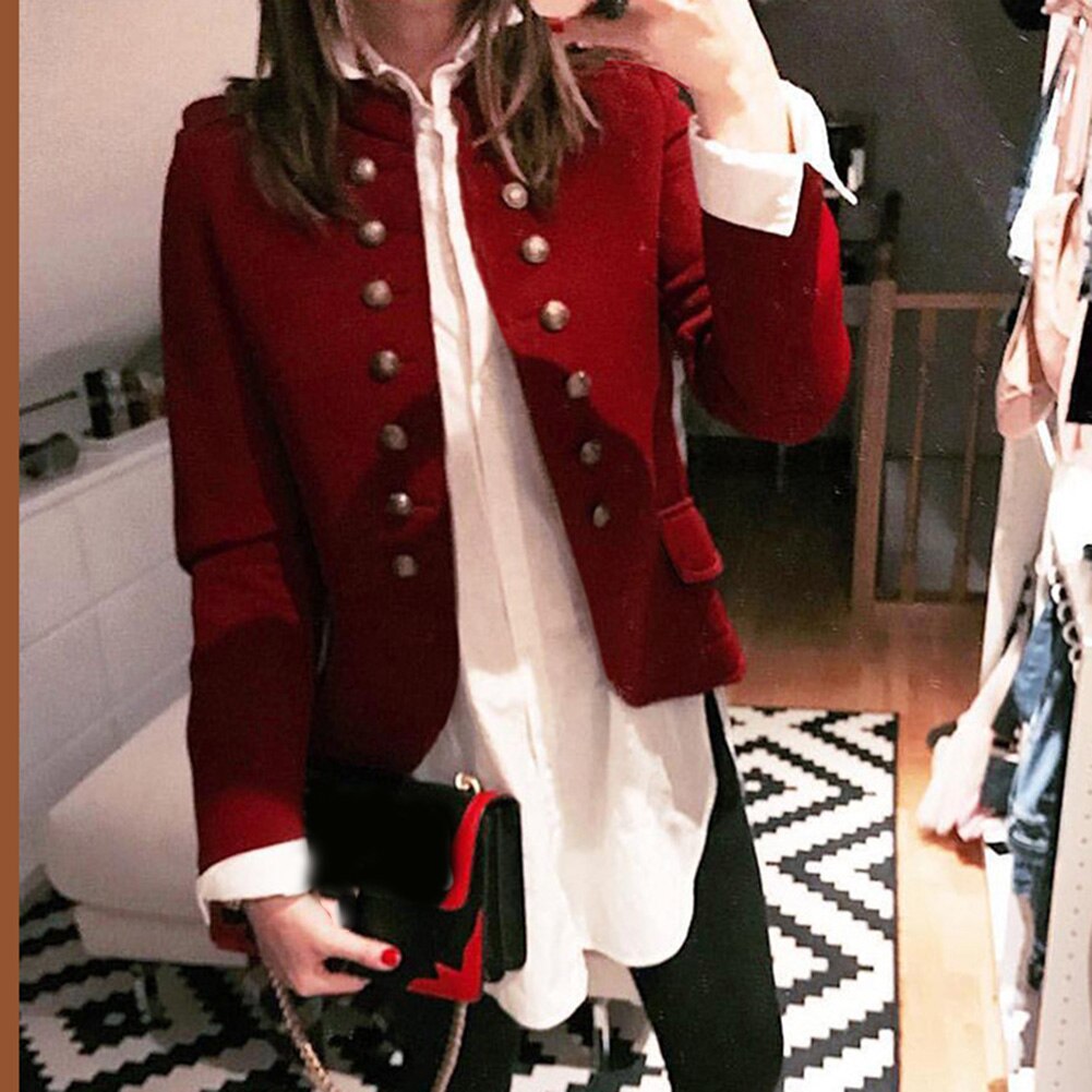 Femmes dame à manches longues boutons couleur unie costume manteau pour automne hiver fête veste fermer spectacle sollicitude tout-match vêtements t-shirt: XL / wine red