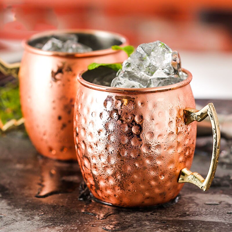 Gehämmert Moscow Mule Becher Trinken Tasse 100% Reine Massivem Kupfer Messing Set 16 Unzen Food Grade Metarial Bier Cocktail Tasse