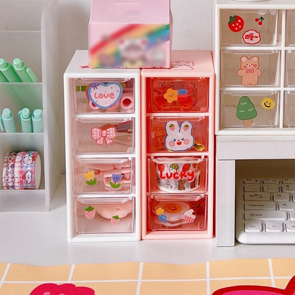 Desktop Organizer with 4 Drawers Storage Cabinet Organizer Mini Transparent Cabinets Drawers Plastic Jewelry Box/Cosmetic